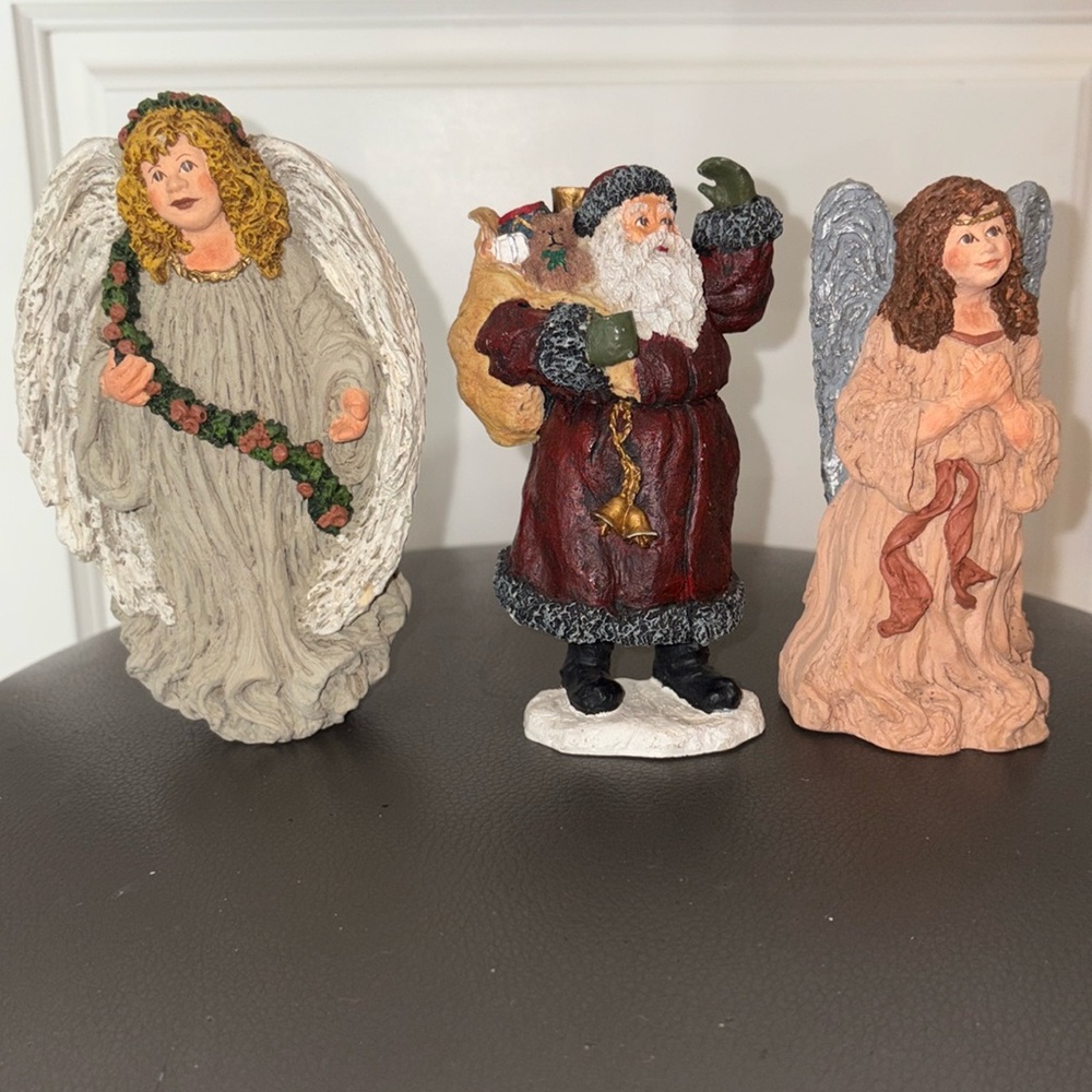 3 Vintage June McKenna Collectibles Hand Painted Christmas Angel Figurine Lot